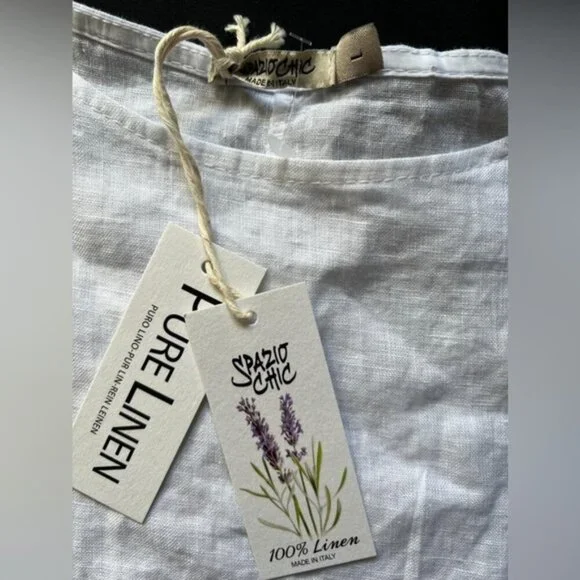 NWT SPAZIOCHIC Italy‎ Made 🇮🇹 100% LINEN crew neck Cap sleeve Peplum Top L - Picture 5 of 7